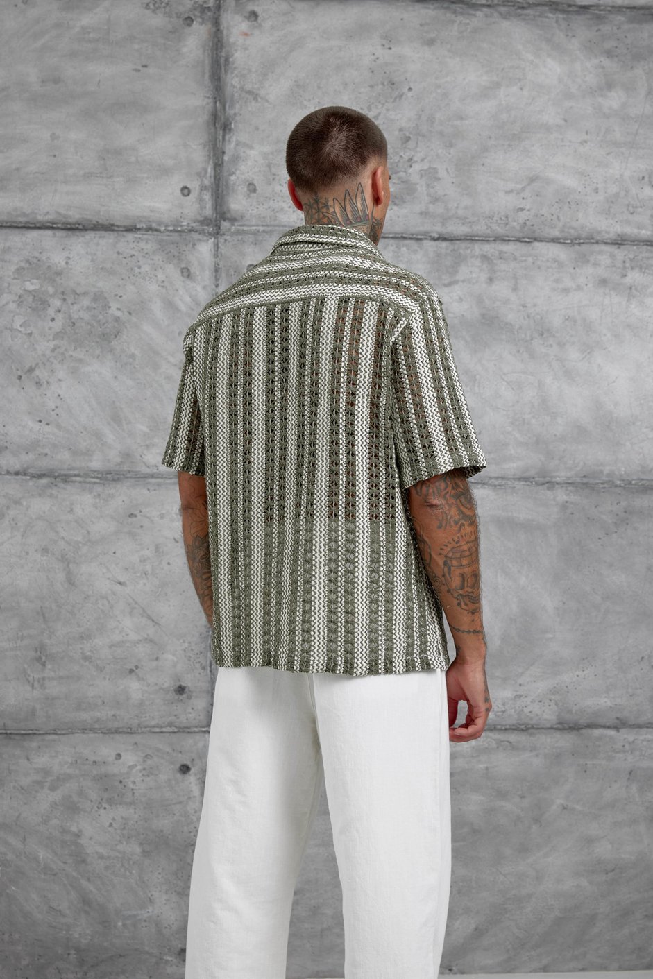 Haki Ekru Örme Oversize Gömlek