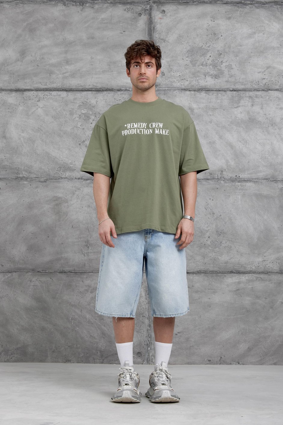 Haki Remendy Crew Yazılı Oversize Tshirt