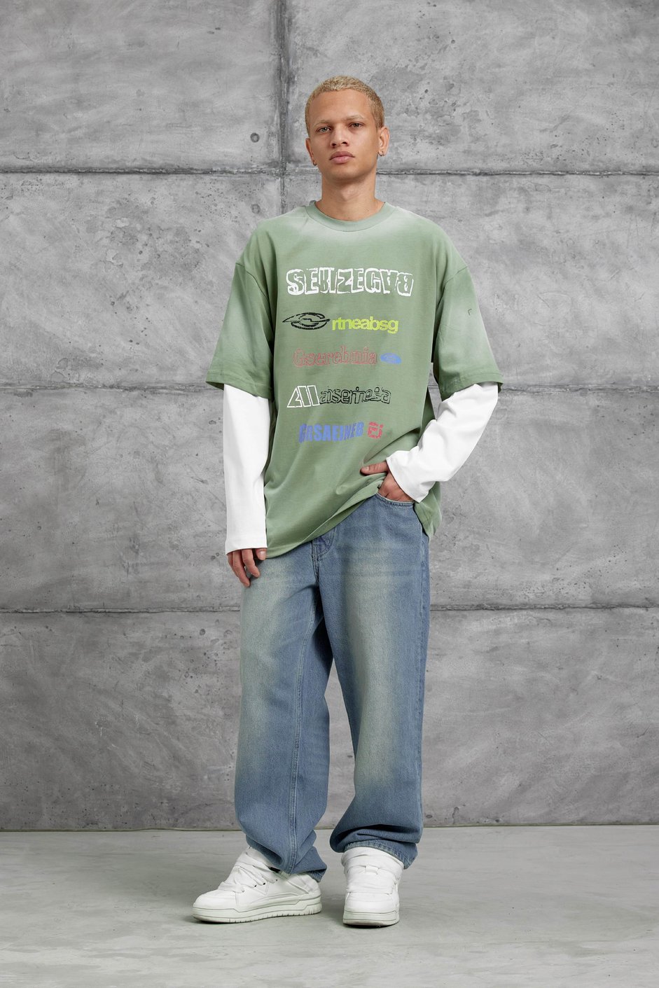 Haki Sebizegva Baskılı Parça Kollu Sweatshirt
