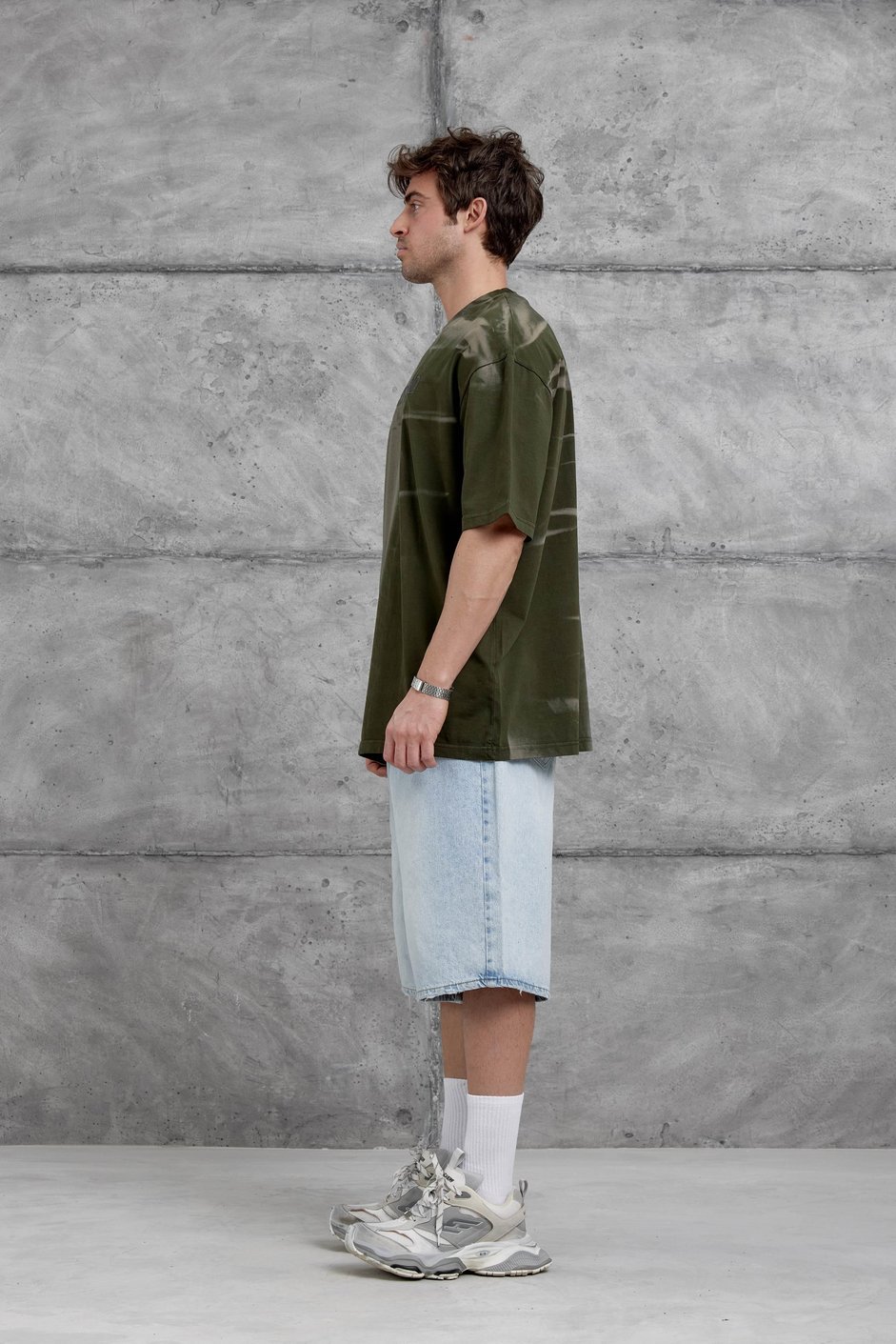 Haki Spirit&Speed Yazılı Yıkamalı Oversize Tshirt