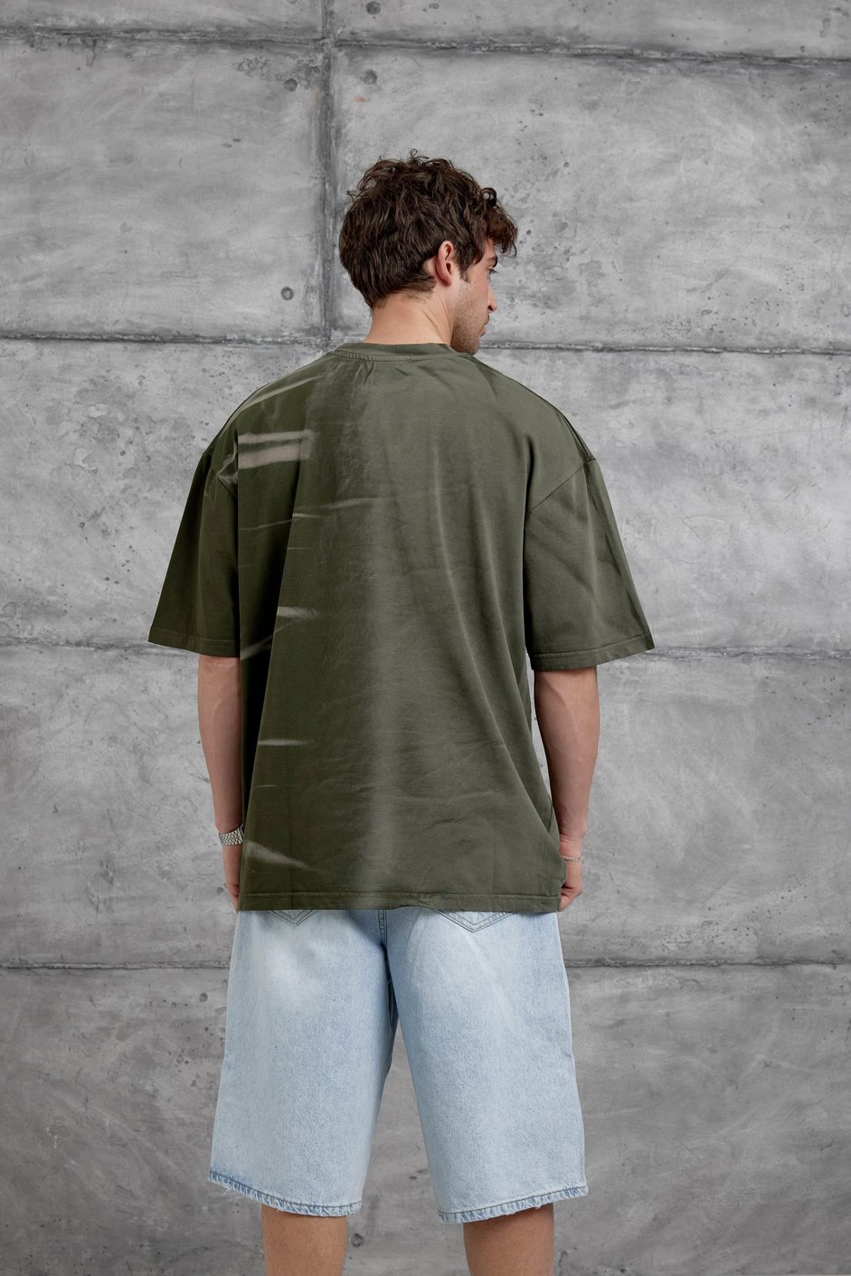 Haki Spirit&Speed Yazılı Yıkamalı Oversize Tshirt