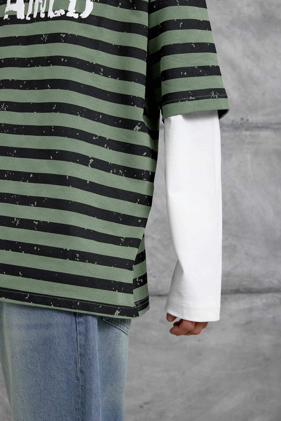 Haki TAINED BASKILI KOLU PARCALI OVERSİZE SWEATSHIRT