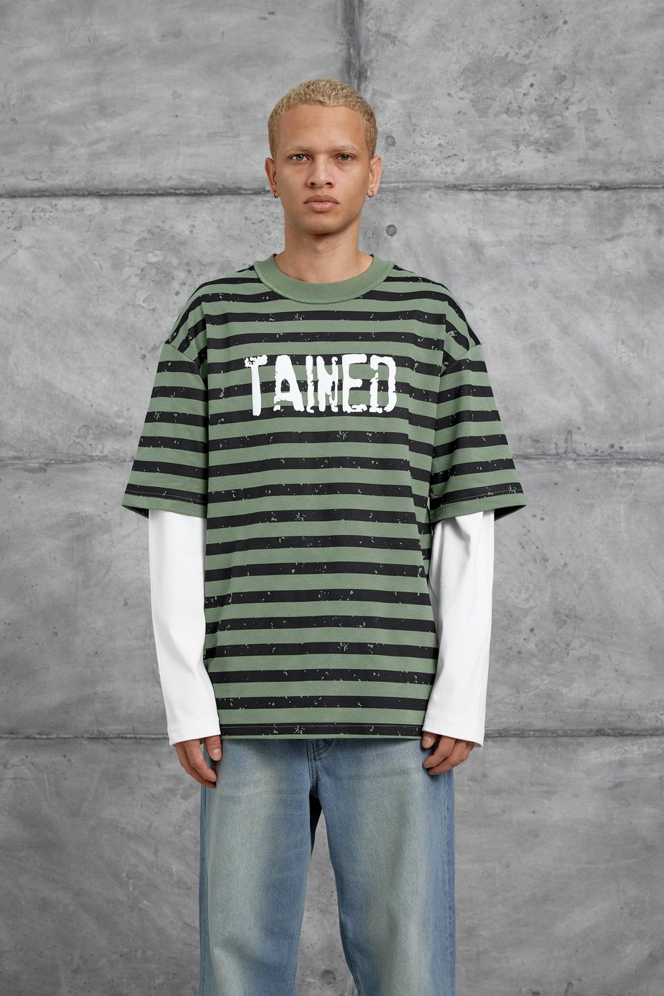 Haki TAINED BASKILI KOLU PARCALI OVERSİZE SWEATSHIRT
