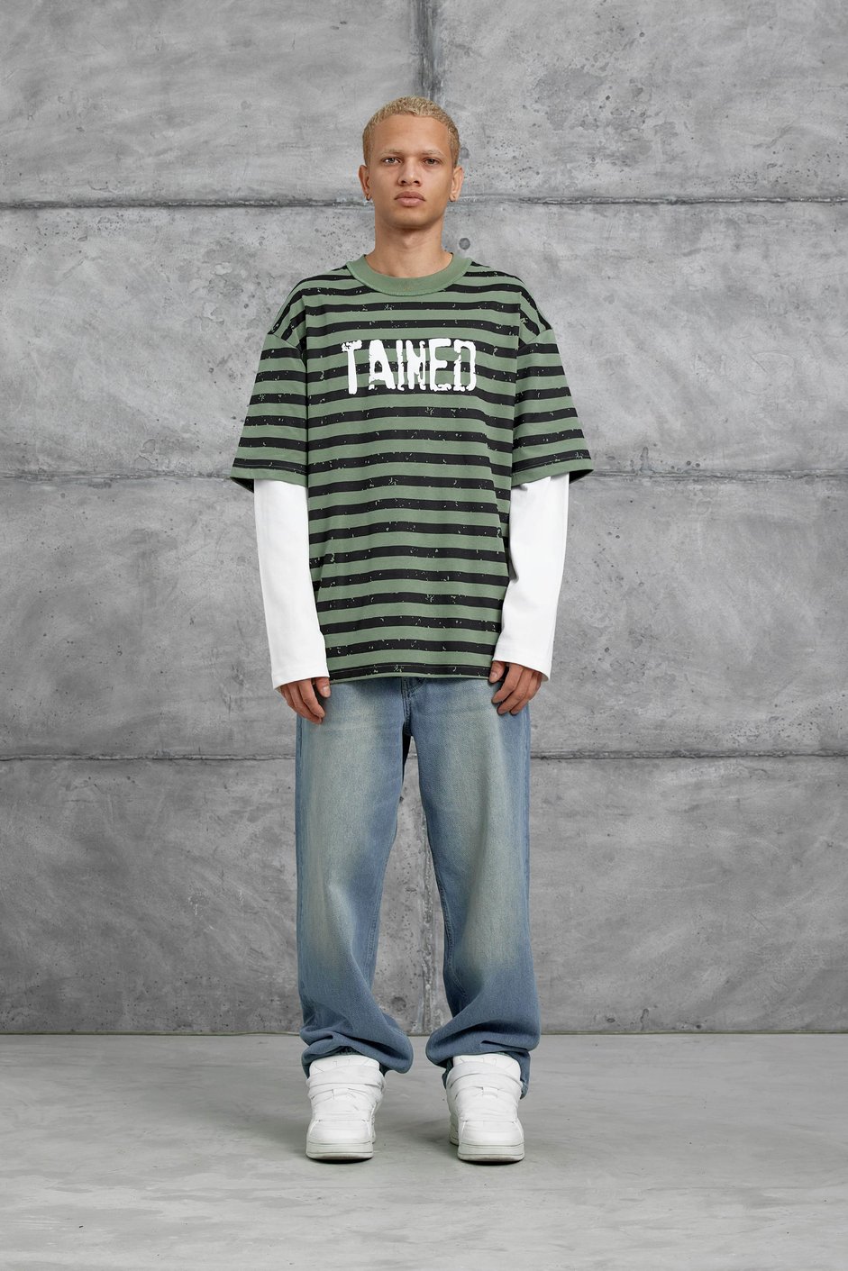 Haki TAINED BASKILI KOLU PARCALI OVERSİZE SWEATSHIRT