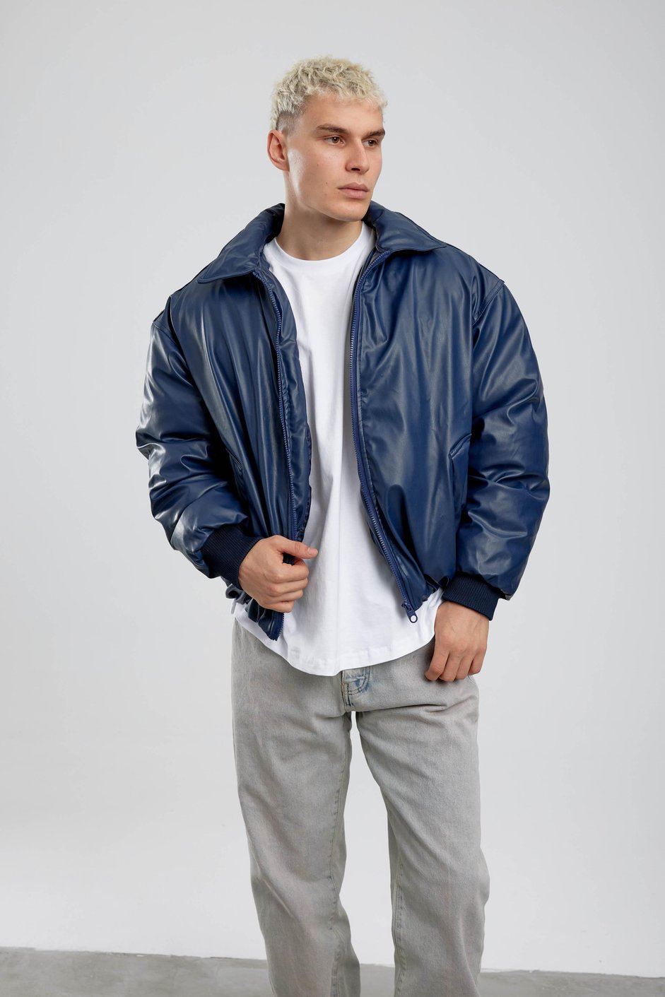 İndigo Bomber Deri Mont