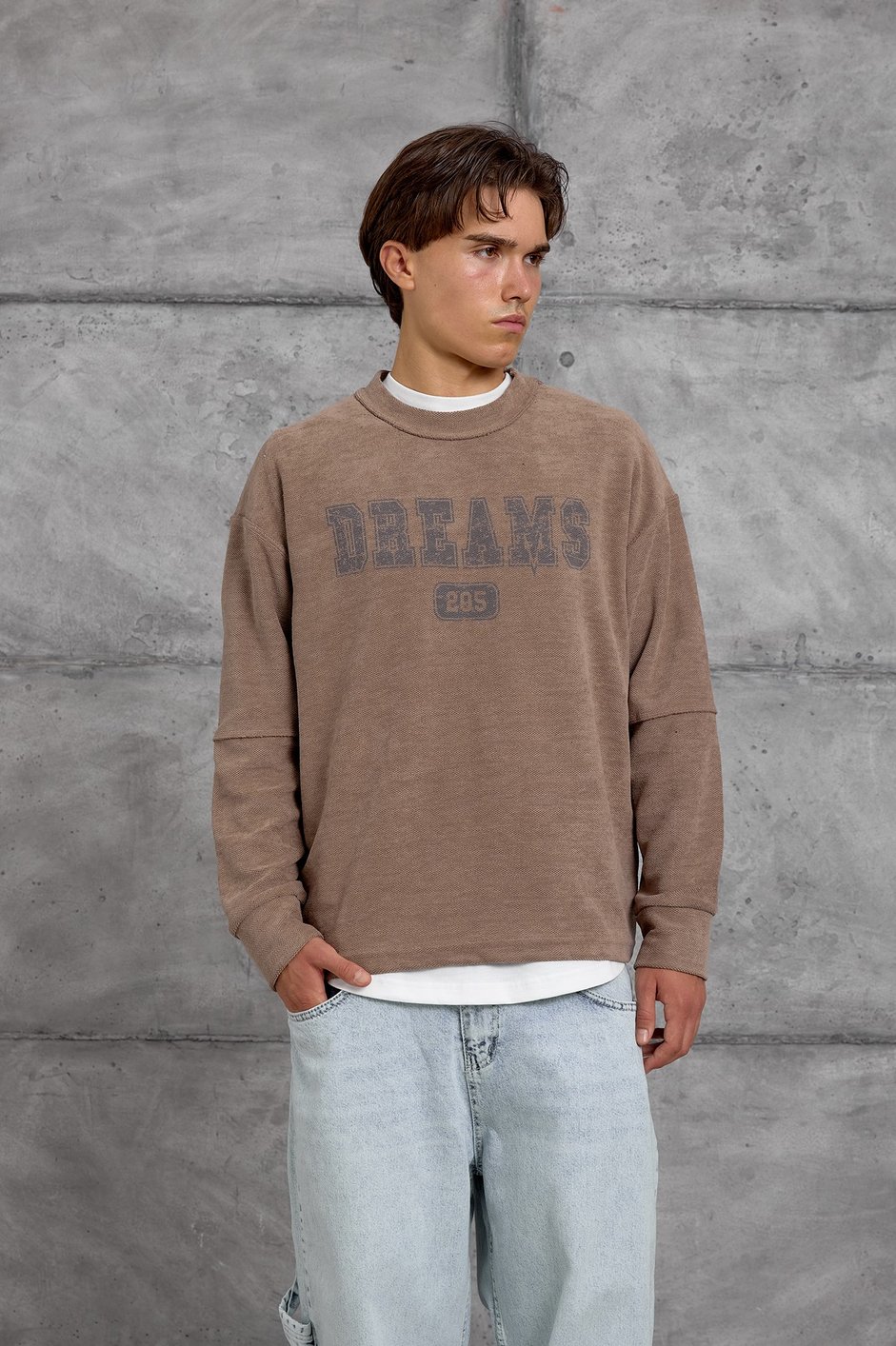 Kahverengi DREAMS BASKI DOKUMA KUMAŞ OVERSIZE SWEATSHIRT