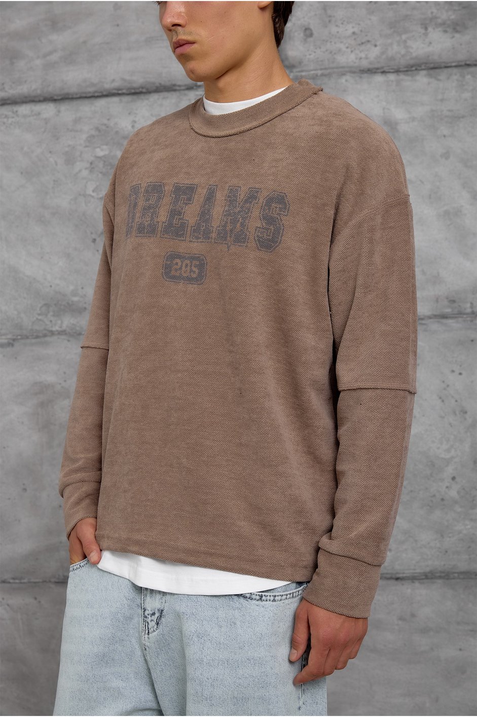Kahverengi DREAMS BASKI DOKUMA KUMAŞ OVERSIZE SWEATSHIRT