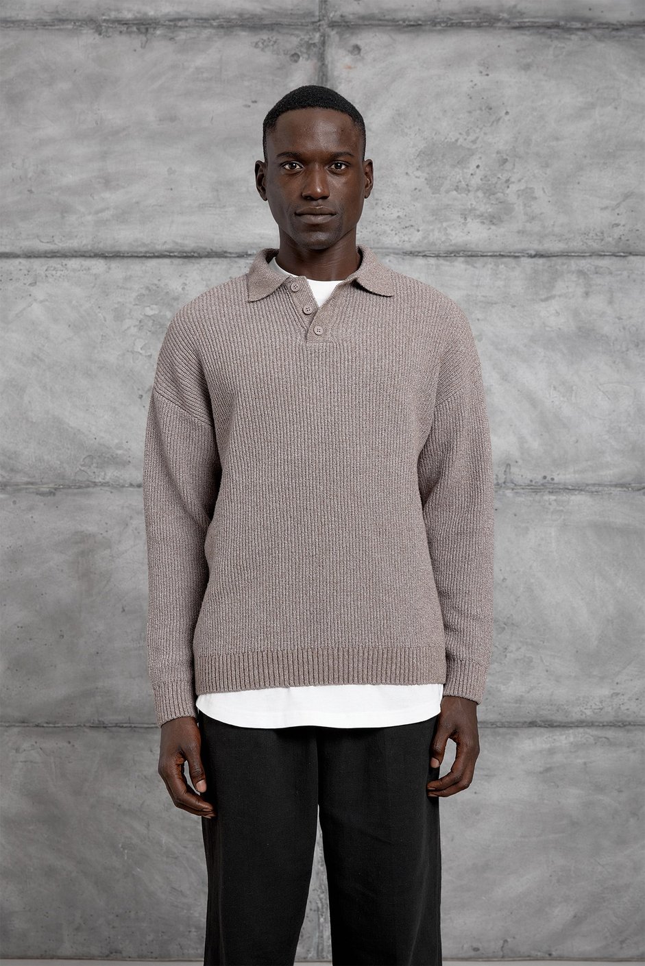 Kahverengi DÜĞMELİ POLO YAKA TRİKO SWEATSHIRT