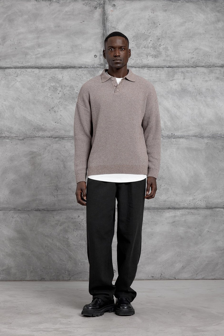 Kahverengi DÜĞMELİ POLO YAKA TRİKO SWEATSHIRT