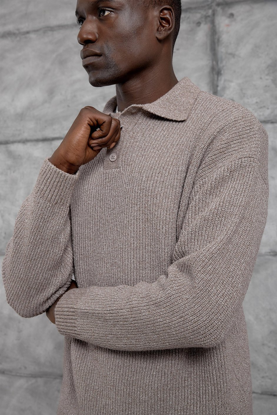 Kahverengi DÜĞMELİ POLO YAKA TRİKO SWEATSHIRT