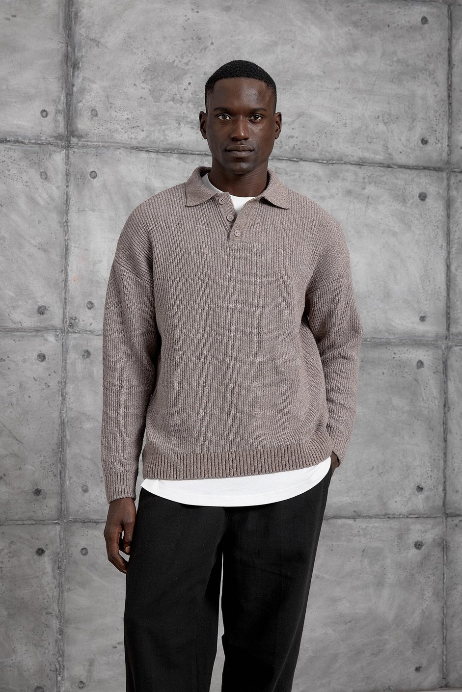 Kahverengi DÜĞMELİ POLO YAKA TRİKO SWEATSHIRT