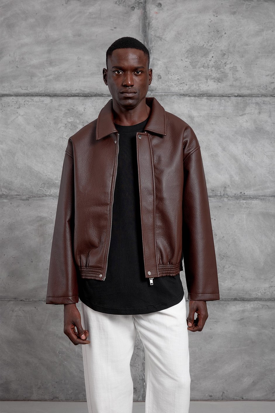 Kahverengi OVERSIZE BOMBER DERİ CEKET
