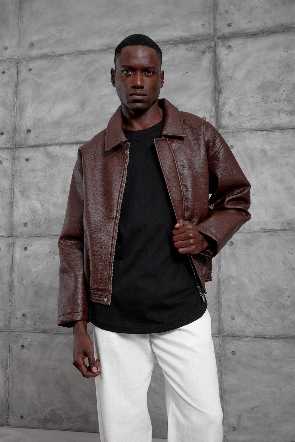 Kahverengi OVERSIZE BOMBER DERİ CEKET