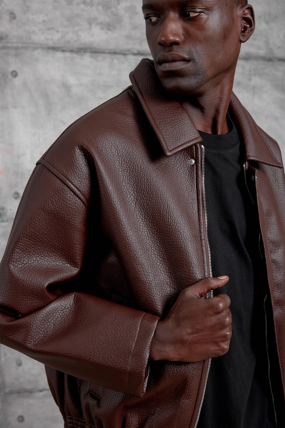 Kahverengi OVERSIZE BOMBER DERİ CEKET