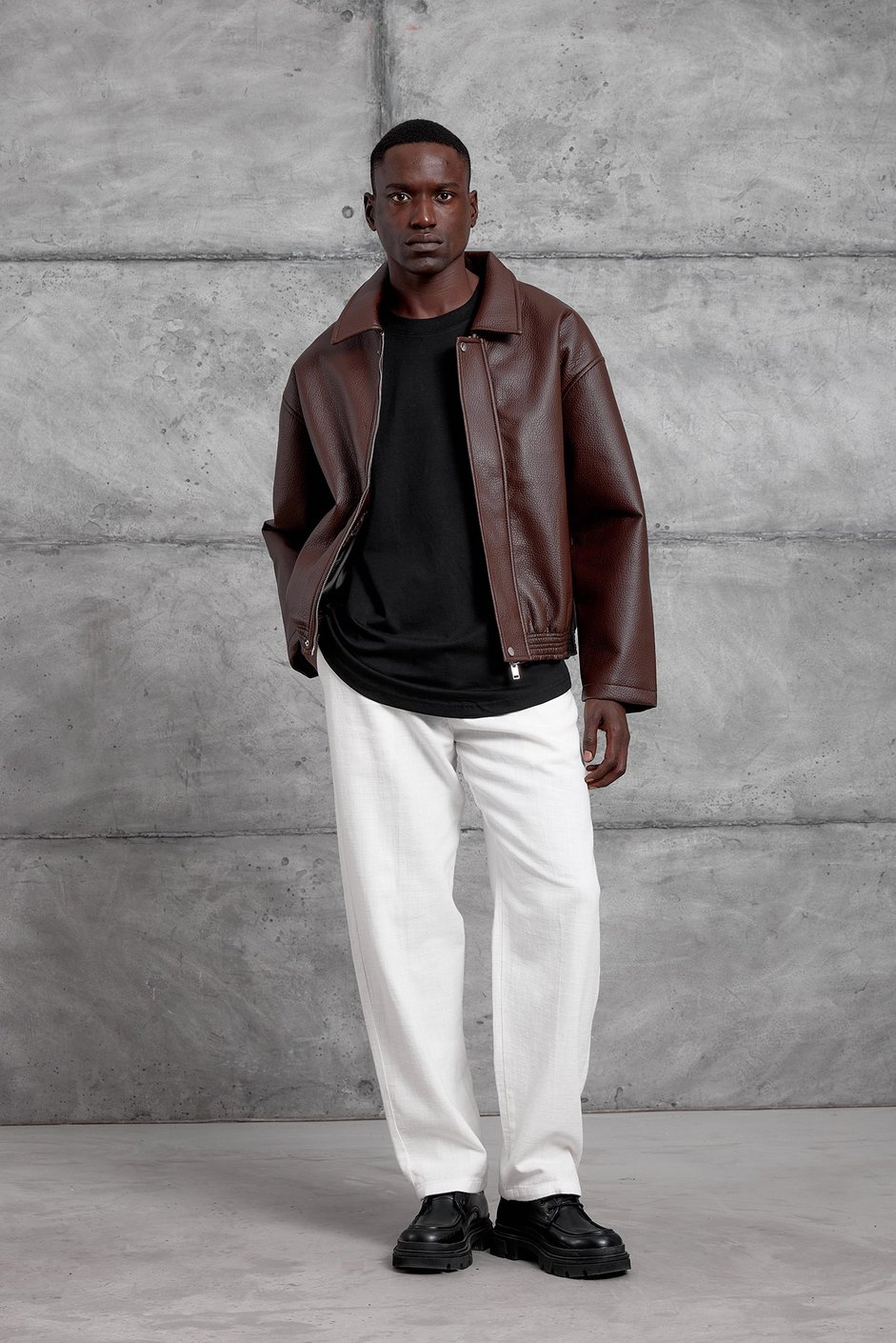 Kahverengi OVERSIZE BOMBER DERİ CEKET