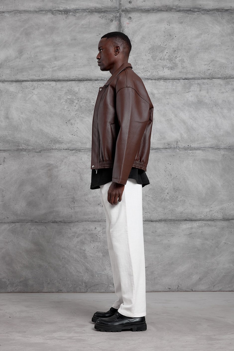 Kahverengi OVERSIZE BOMBER DERİ CEKET