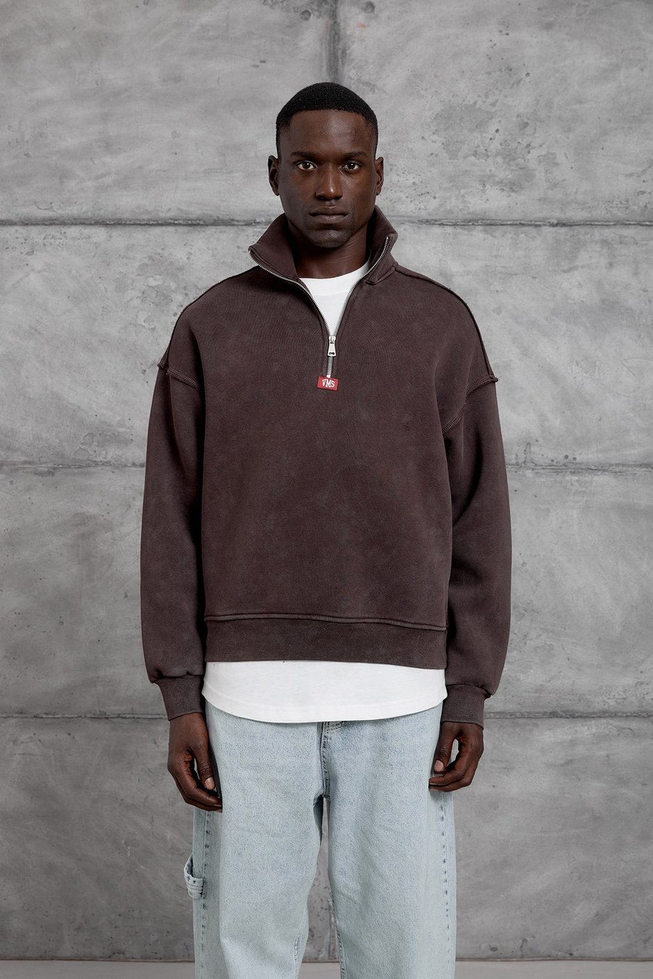 Kahverengi YARIM FERMUARLI ŞARDONLU SWEATSHIRT