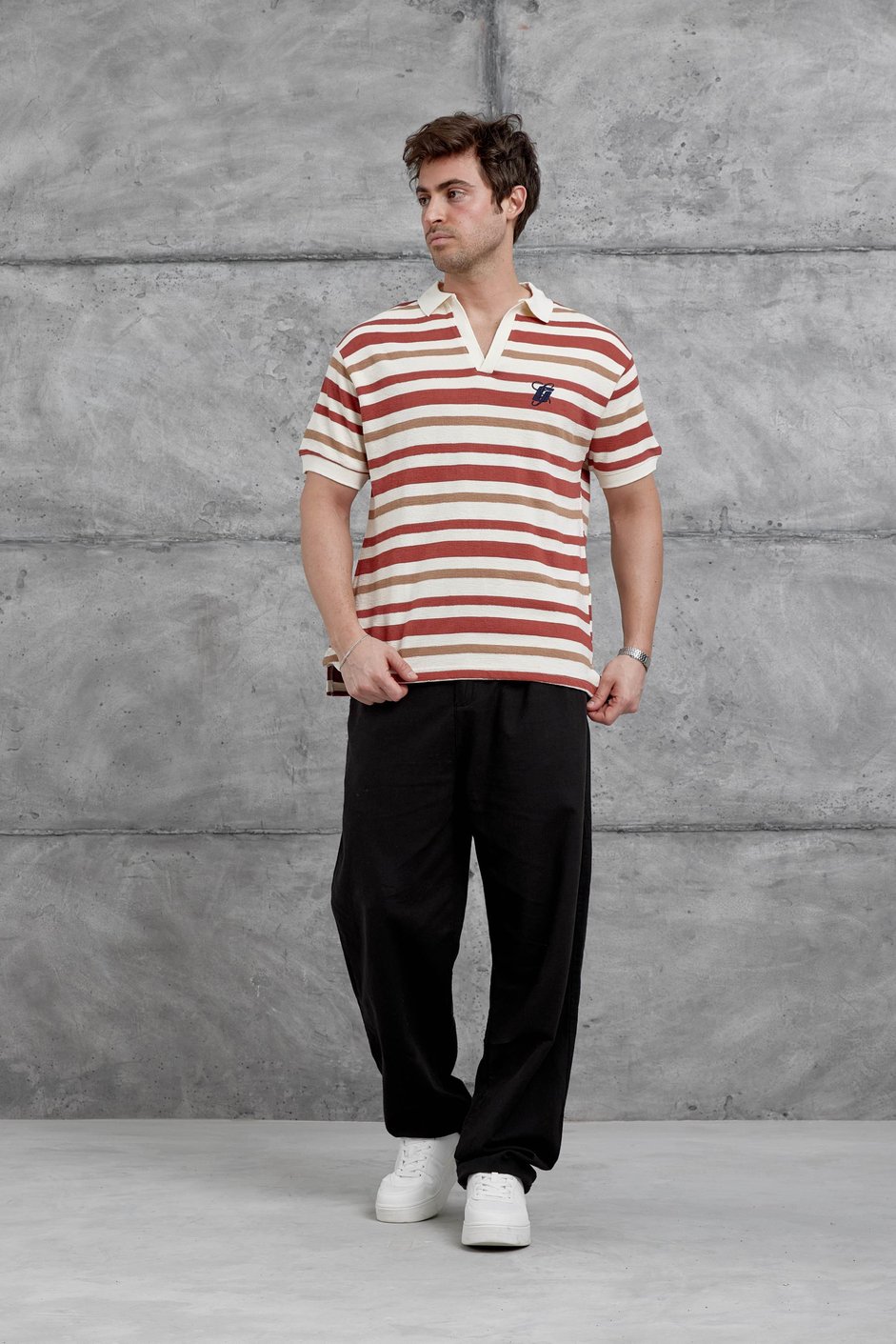 Kırmızı Çizgili Örme Kumaş Oversize Tshirt