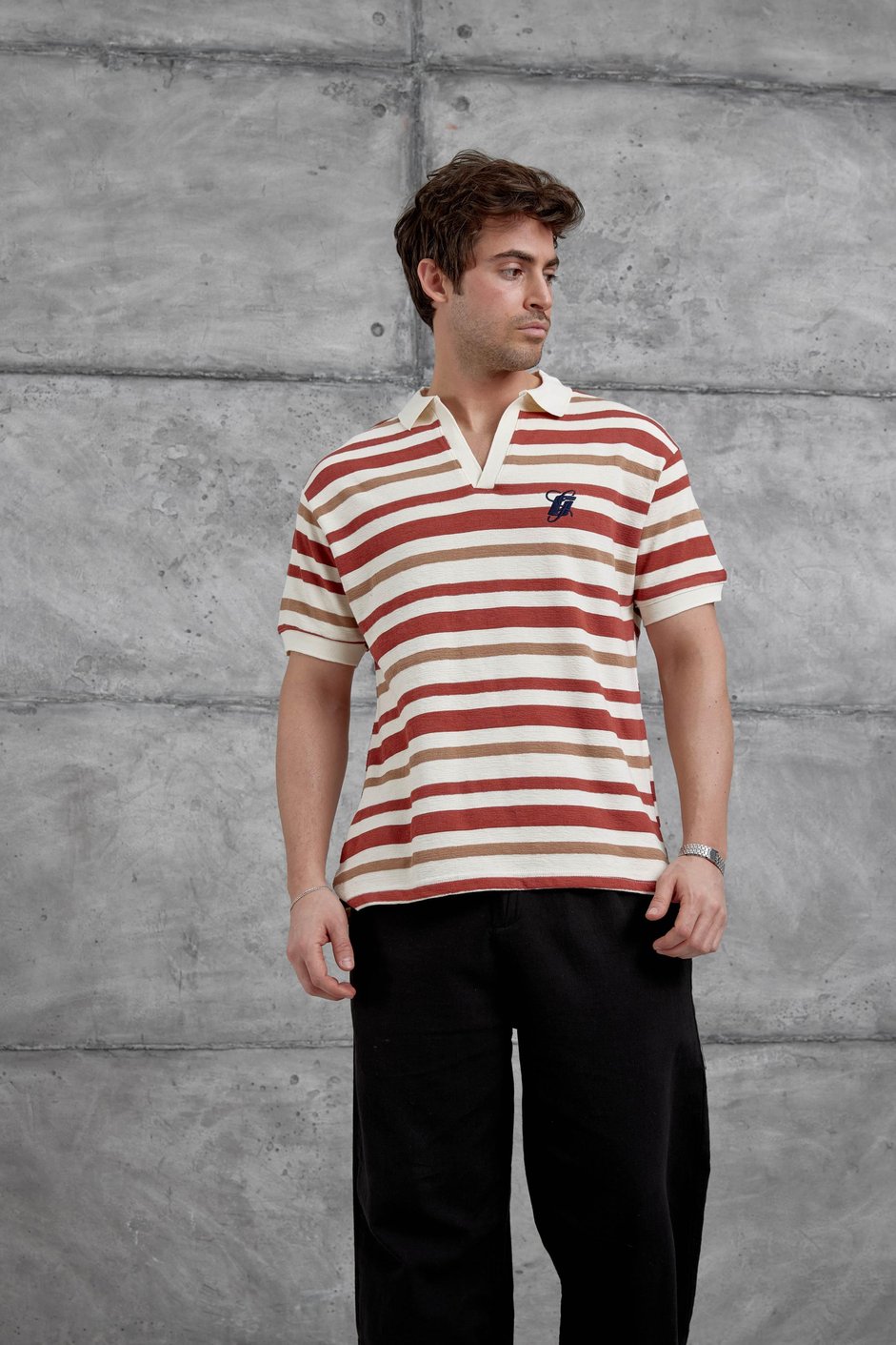 Kırmızı Çizgili Örme Kumaş Oversize Tshirt
