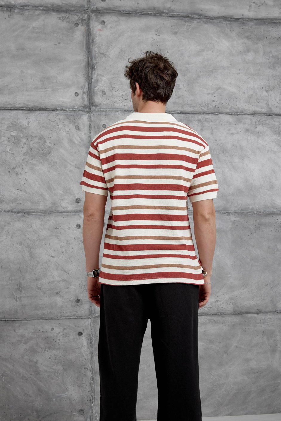 Kırmızı Çizgili Örme Kumaş Oversize Tshirt