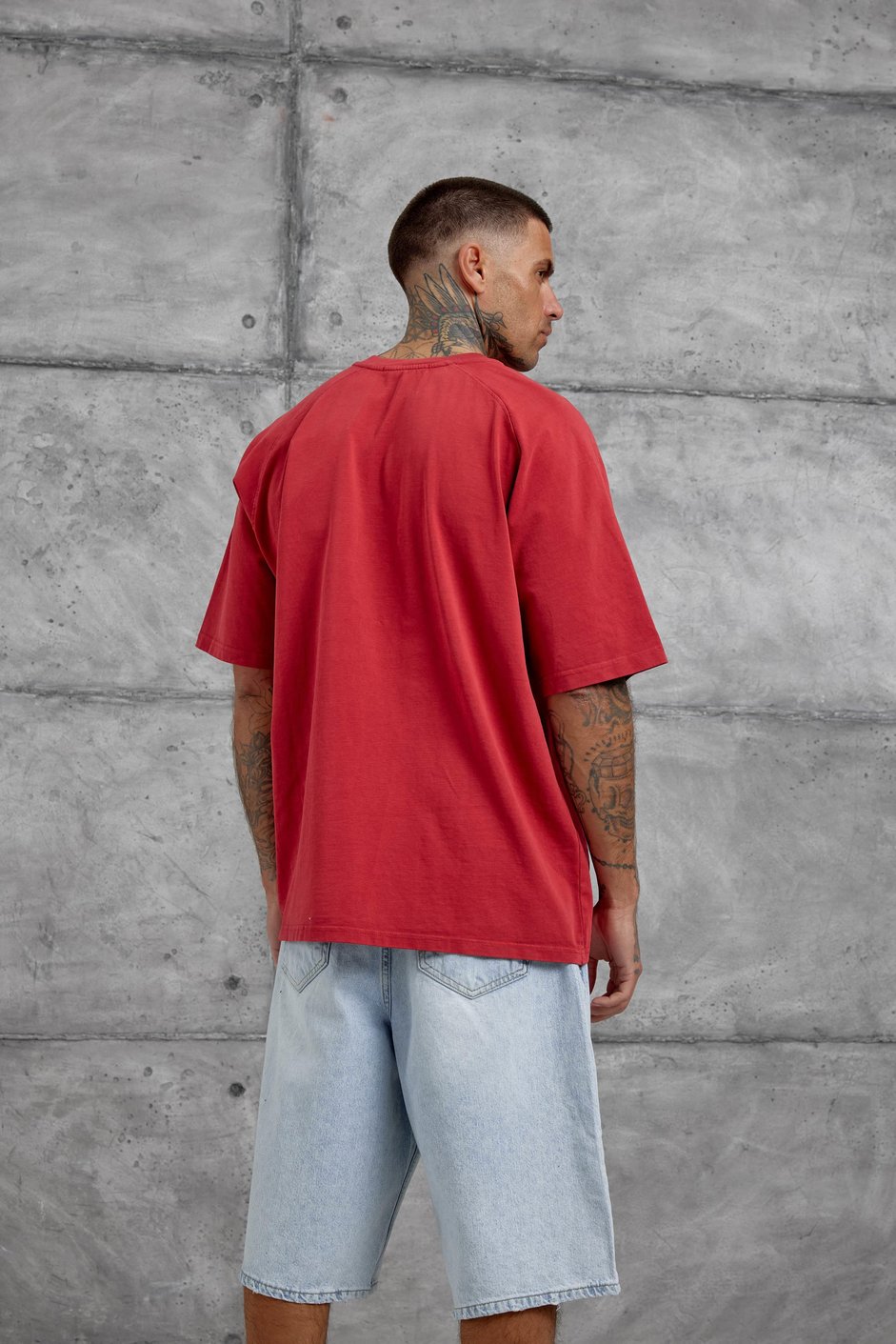 Kırmızı Lesschen Baskılı Yıkamalı Oversize Tshirt
