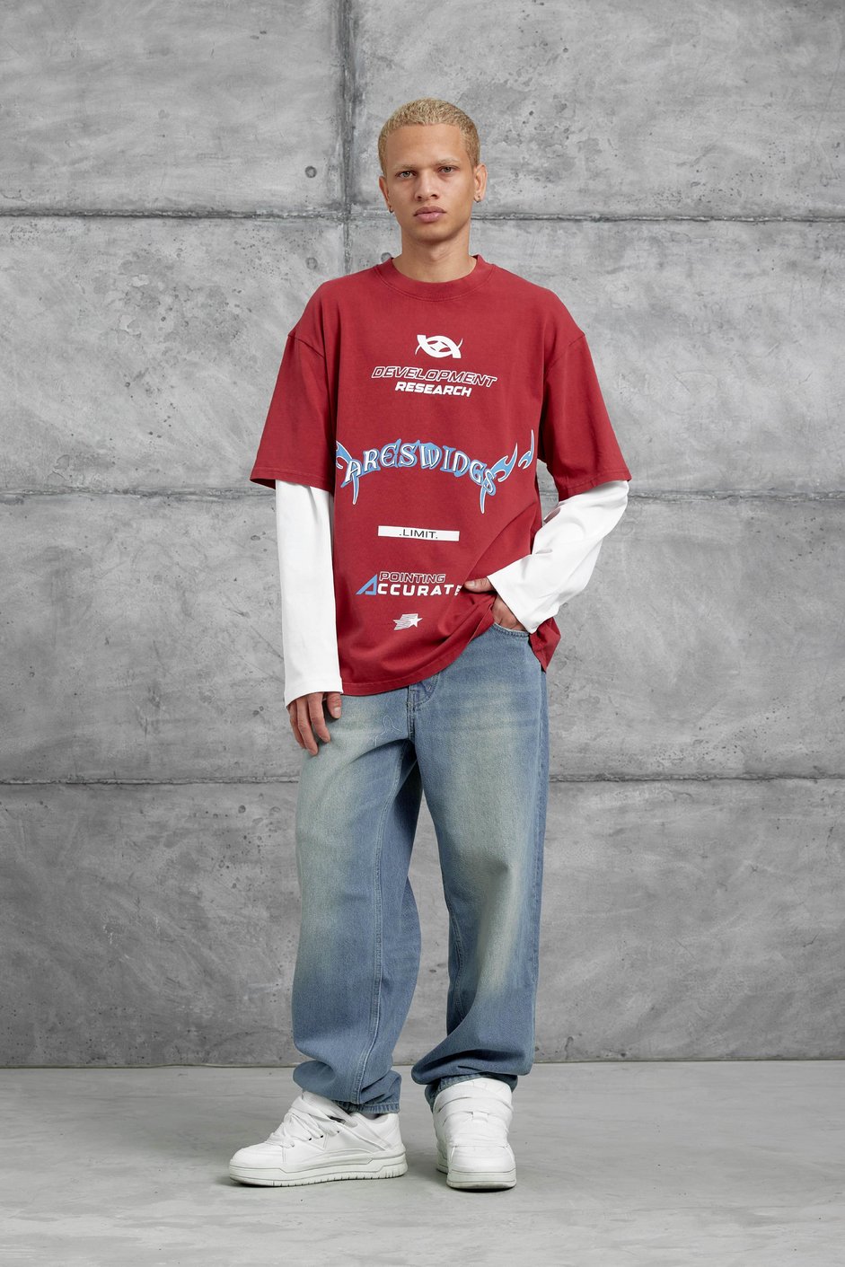 Kırmızı Nmrc Areswing Yazılı Oversize Parça Kollu Sweatshirt