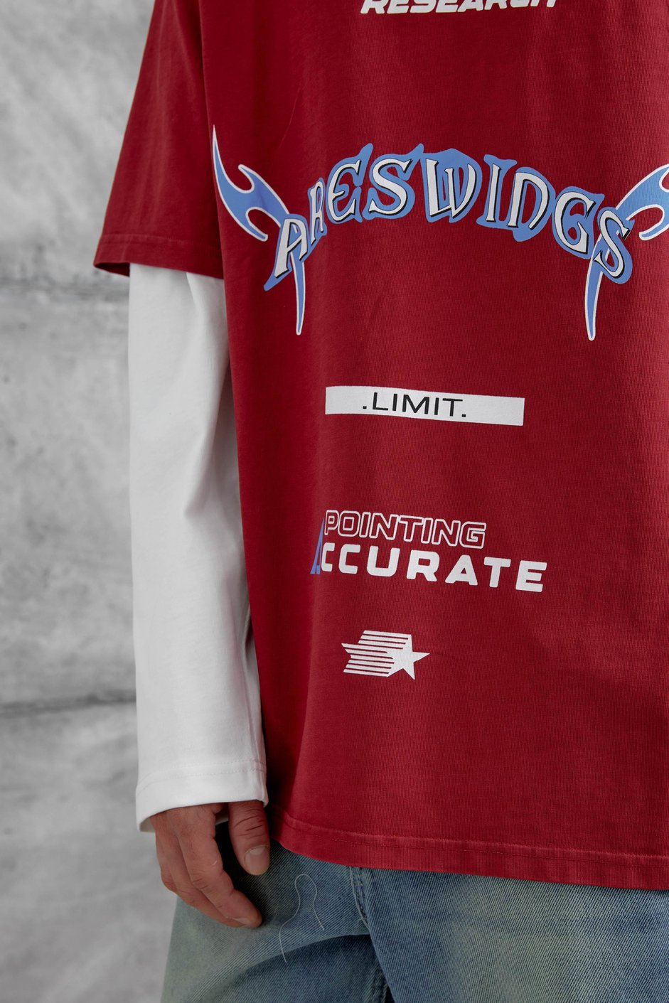 Kırmızı Nmrc Areswing Yazılı Oversize Parça Kollu Sweatshirt