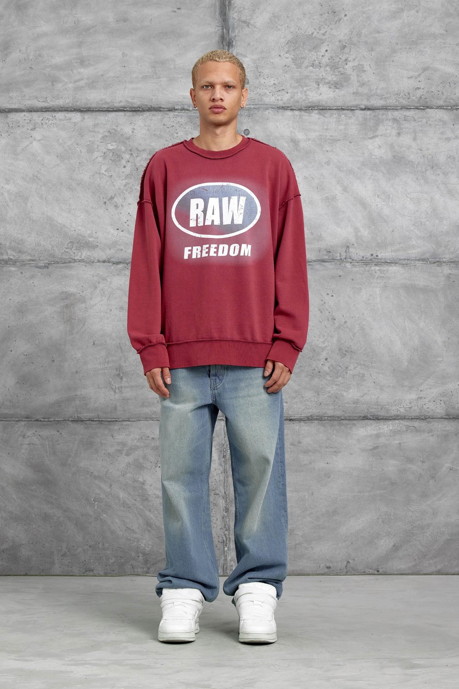 Kırmızı RAW BASKILI OVERSİZE SWEATSHIRT