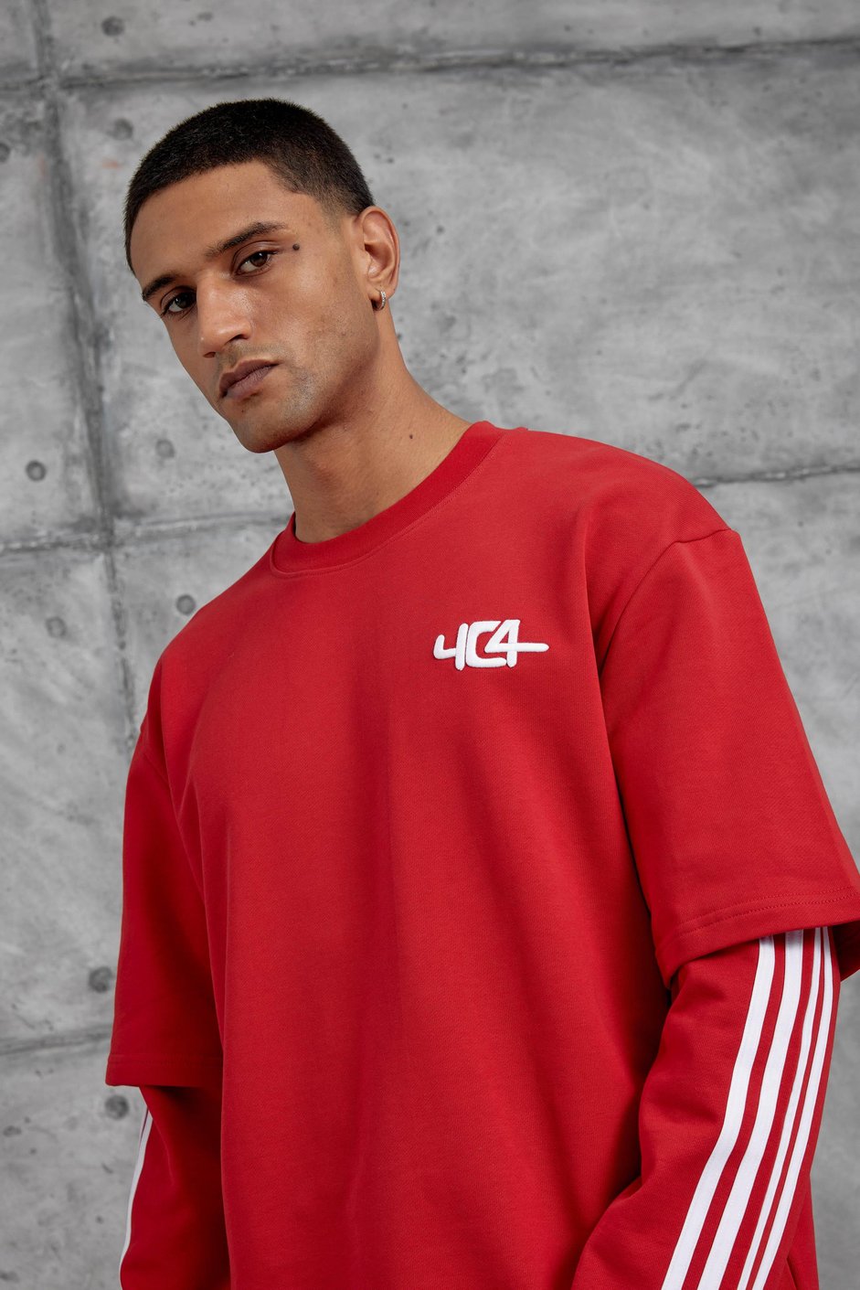 Kırmızı Yc4 Oversize Kolu Parçalı  Şerit Detaylı Minimal Tasarım Sweatshirt