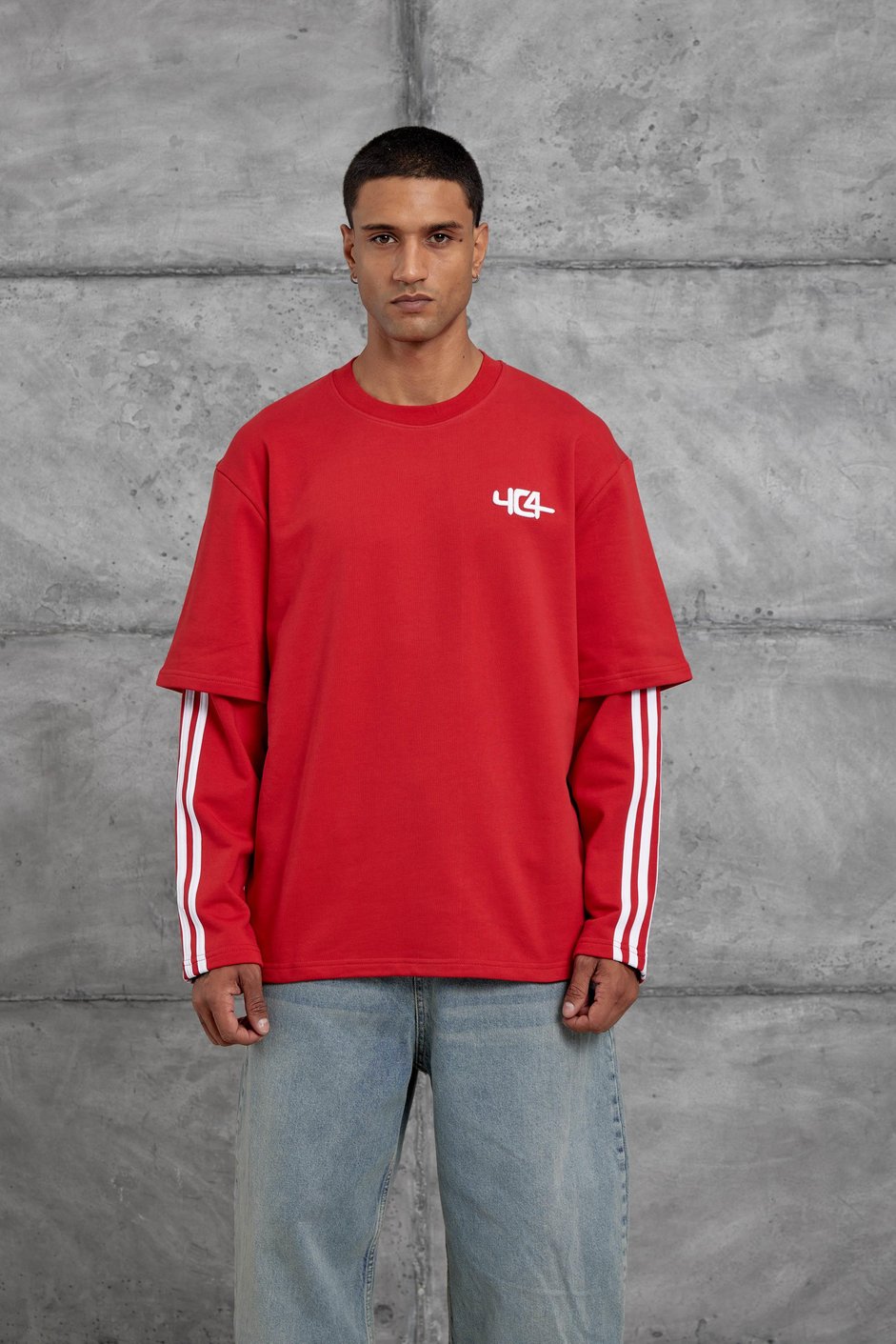 Kırmızı Yc4 Oversize Kolu Parçalı  Şerit Detaylı Minimal Tasarım Sweatshirt
