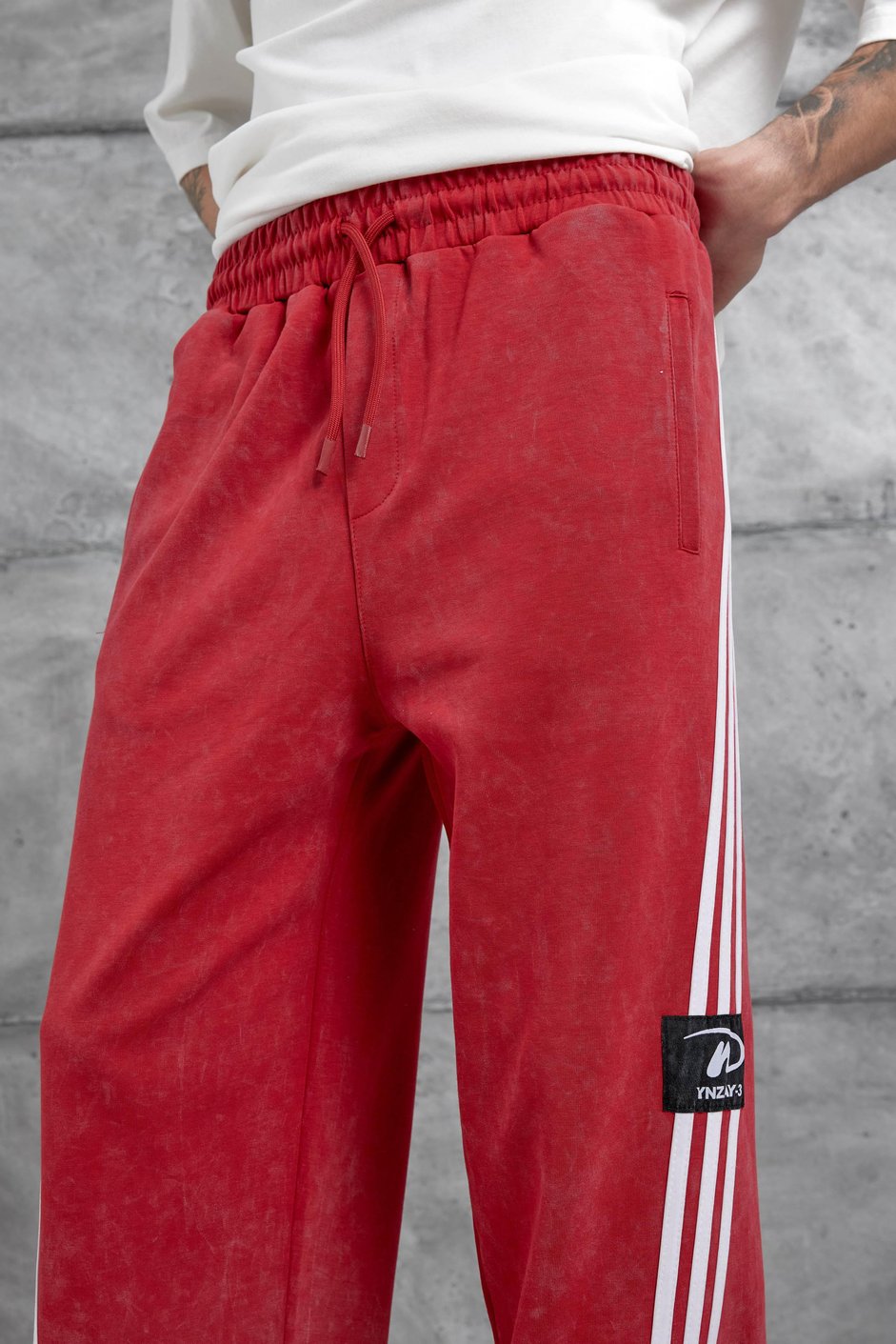 Kırmızı Ynzay-3 Yazılı Baggy Eşofman Altı