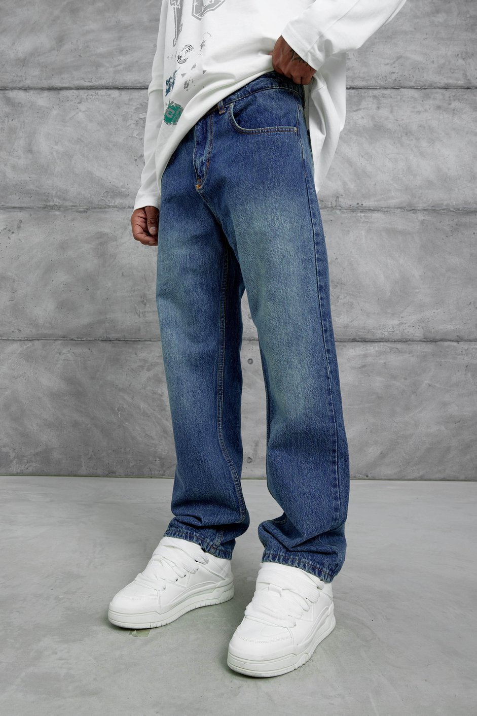 Koyu Lacivert Mb Baggy Kalıp Taşlamalı Jean