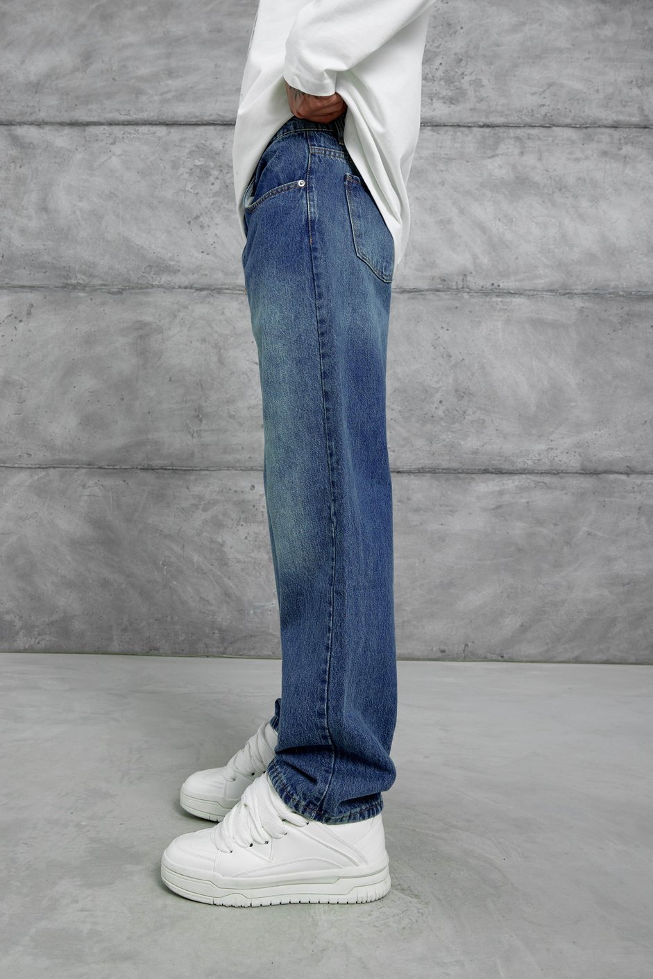 Koyu Lacivert Mb Baggy Kalıp Taşlamalı Jean