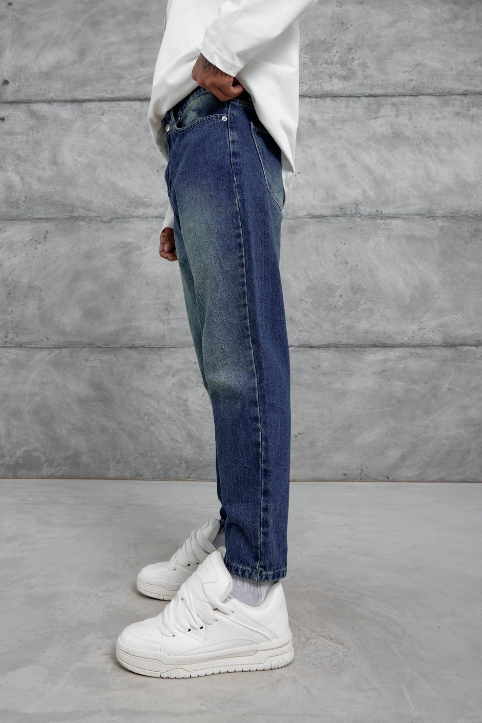 Koyu Lacivert Mb Boyfriend Kalıp Taşlamalı Jean