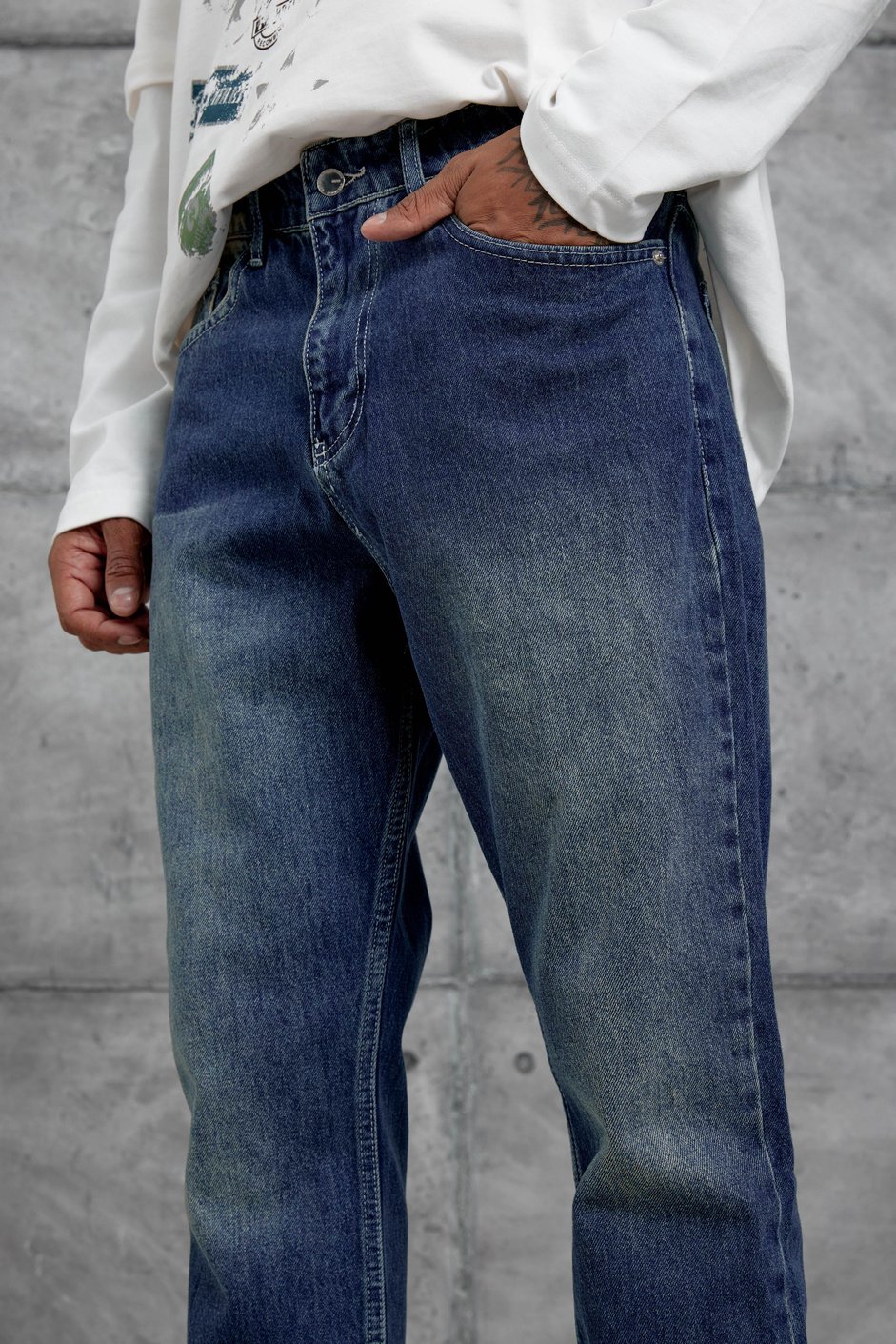 Koyu Lacivert Mb Boyfriend Kalıp Taşlamalı Jean