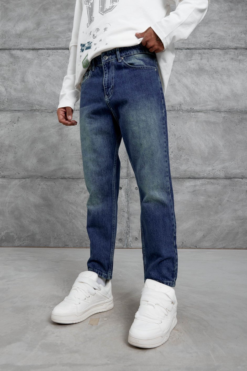 Koyu Lacivert Mb Boyfriend Kalıp Taşlamalı Jean