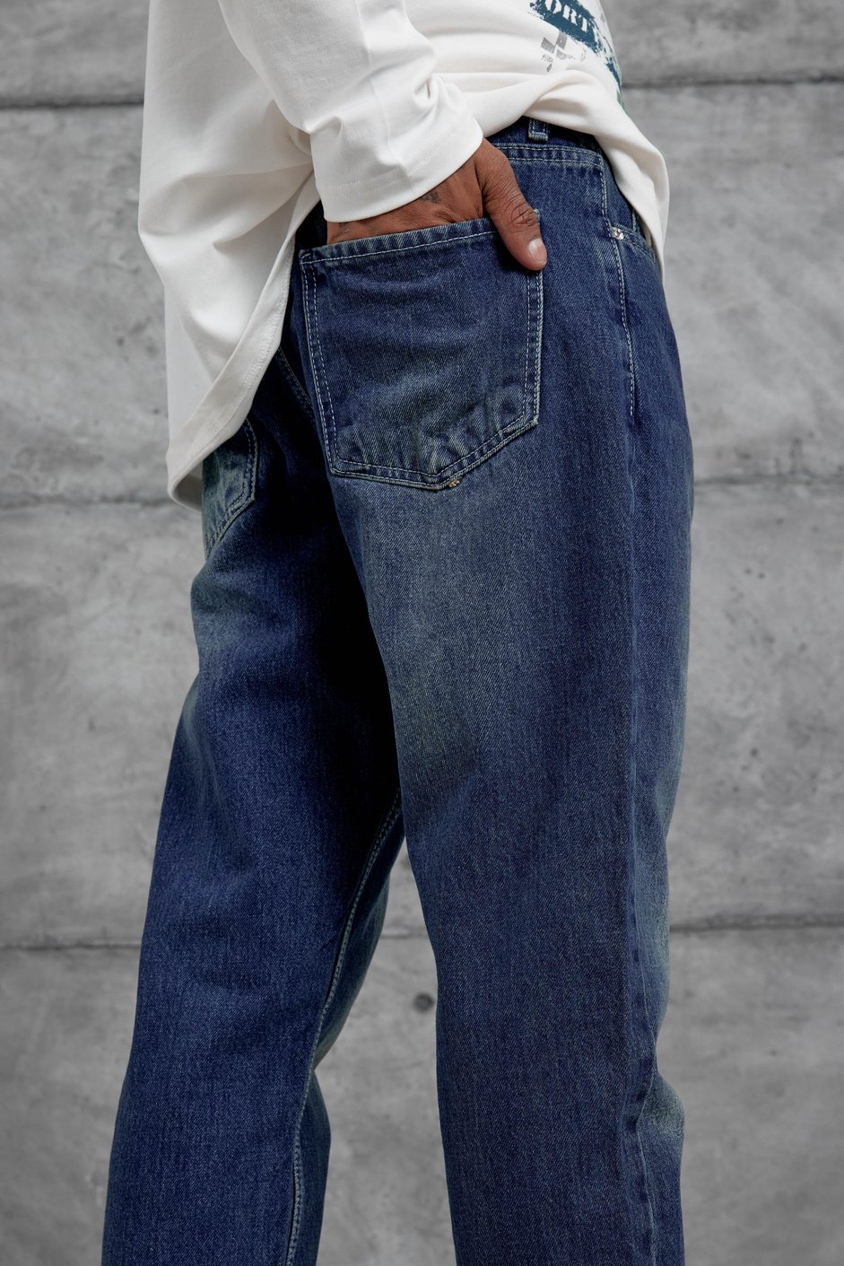 Koyu Lacivert Mb Boyfriend Kalıp Taşlamalı Jean