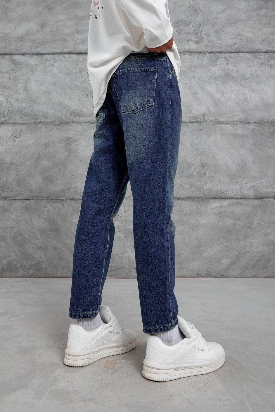 Koyu Lacivert Mb Boyfriend Kalıp Taşlamalı Jean