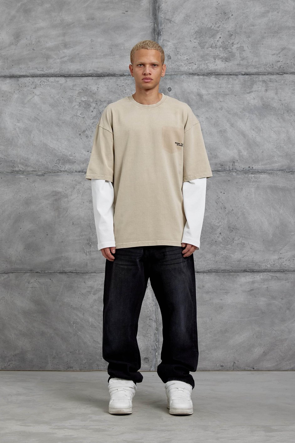 Krem BORN TO STAND YAZILI PARÇA KOLLU SWEATSHIRT