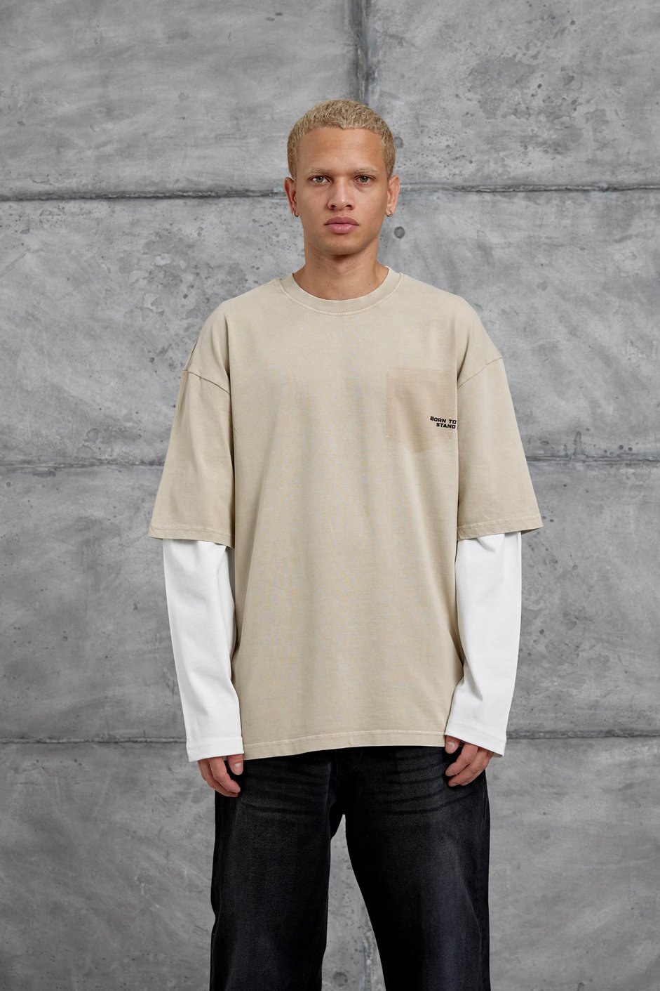 Krem BORN TO STAND YAZILI PARÇA KOLLU SWEATSHIRT