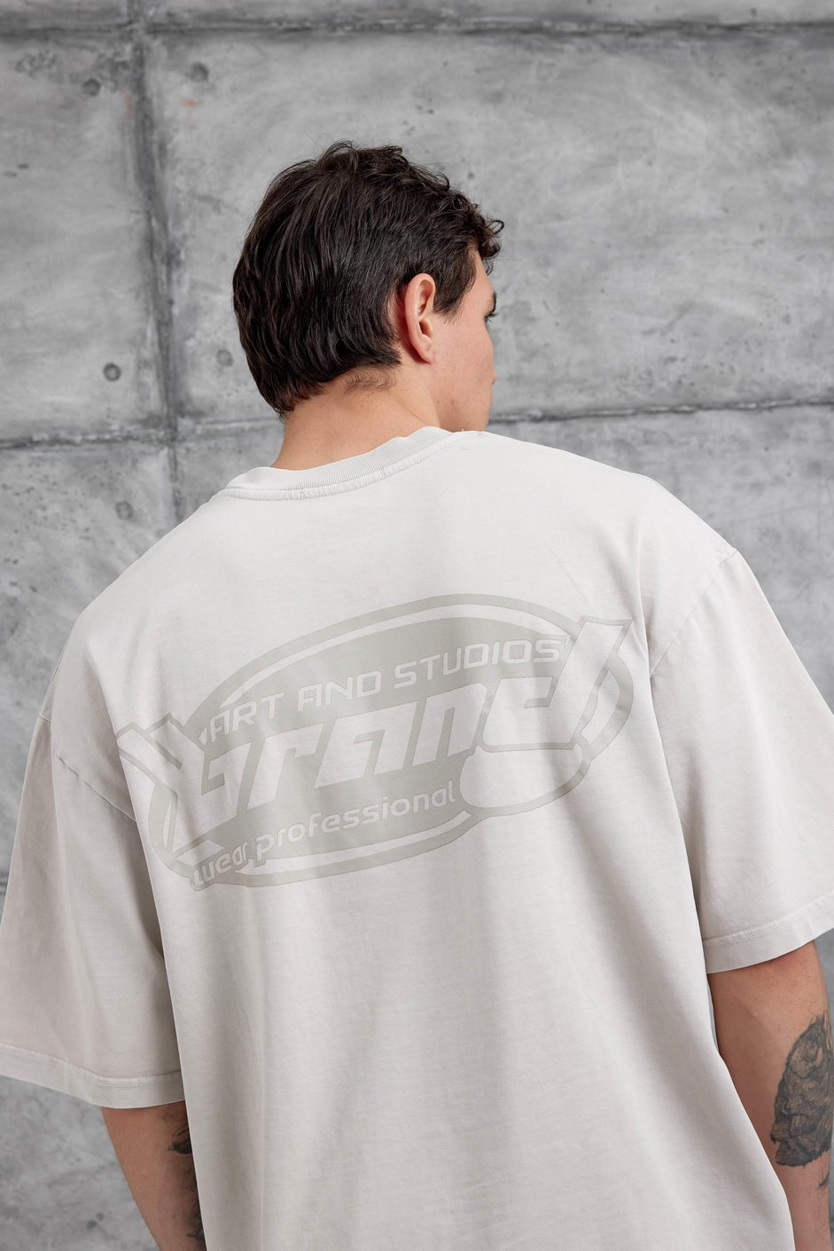 Krem Brand Yazılı Yıkamalı Oversize Tshirt