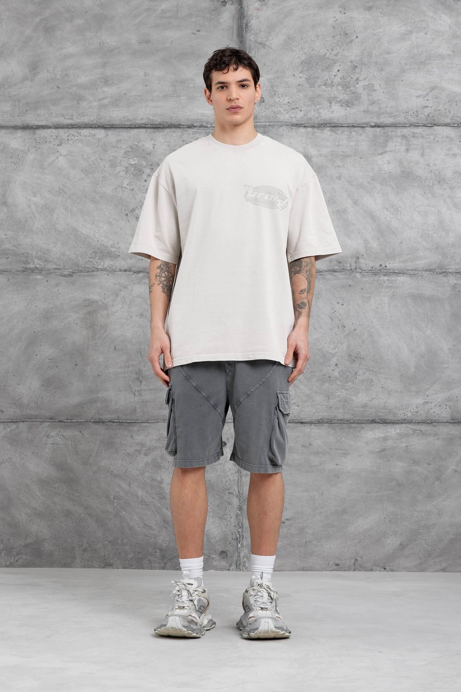 Krem Brand Yazılı Yıkamalı Oversize Tshirt