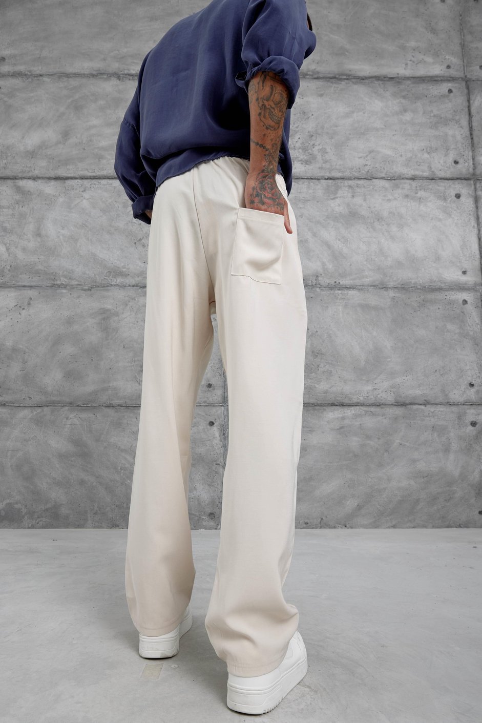 Krem Kp Duble Kumaş Baggy Pantolon