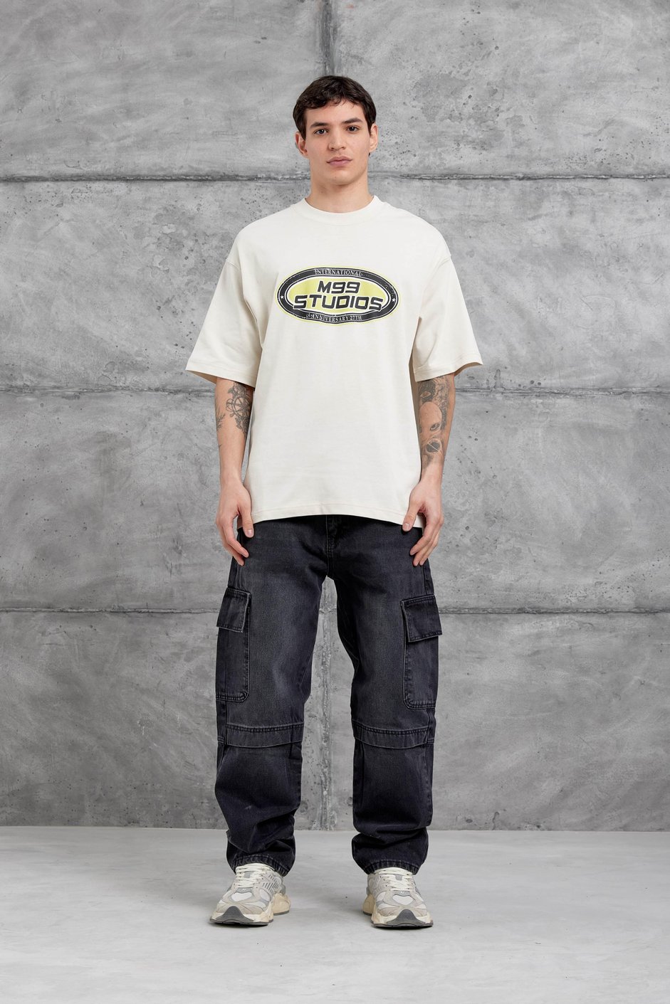 Krem M99 Studio Yazılı Oversize Tshirt