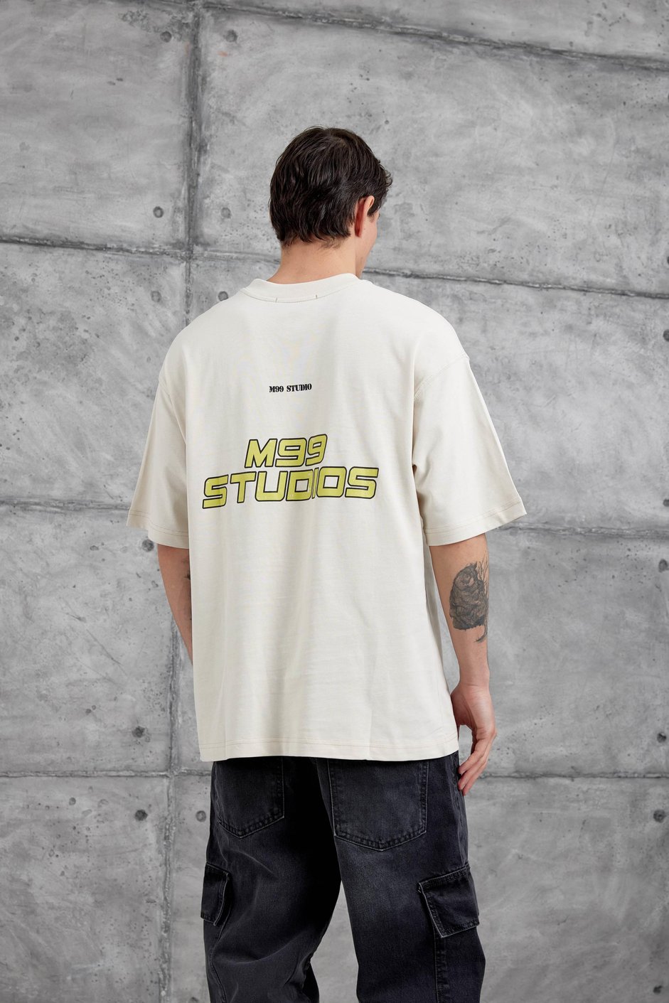 Krem M99 Studio Yazılı Oversize Tshirt