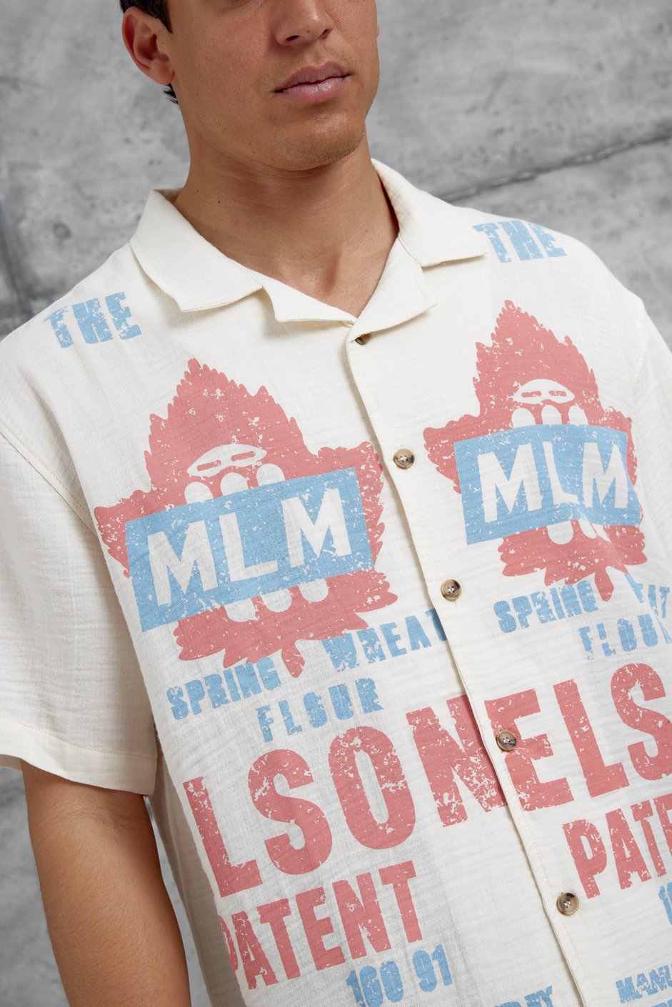 Krem Mlm Elson Baskılı Oversize Gömlek