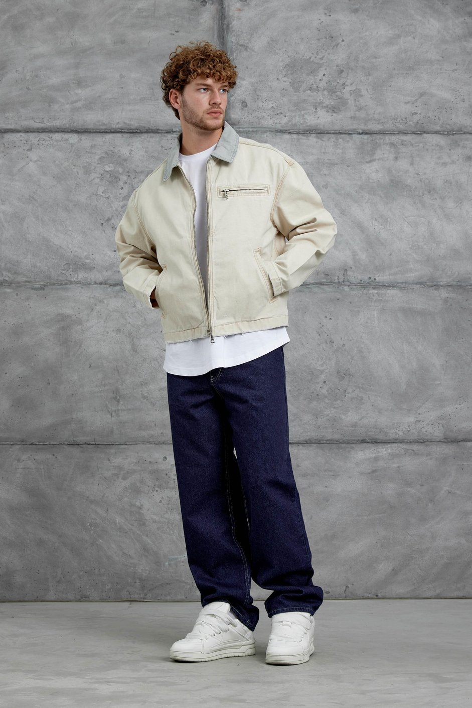 Krem Mmx Cep Detaylı Denim Ceket