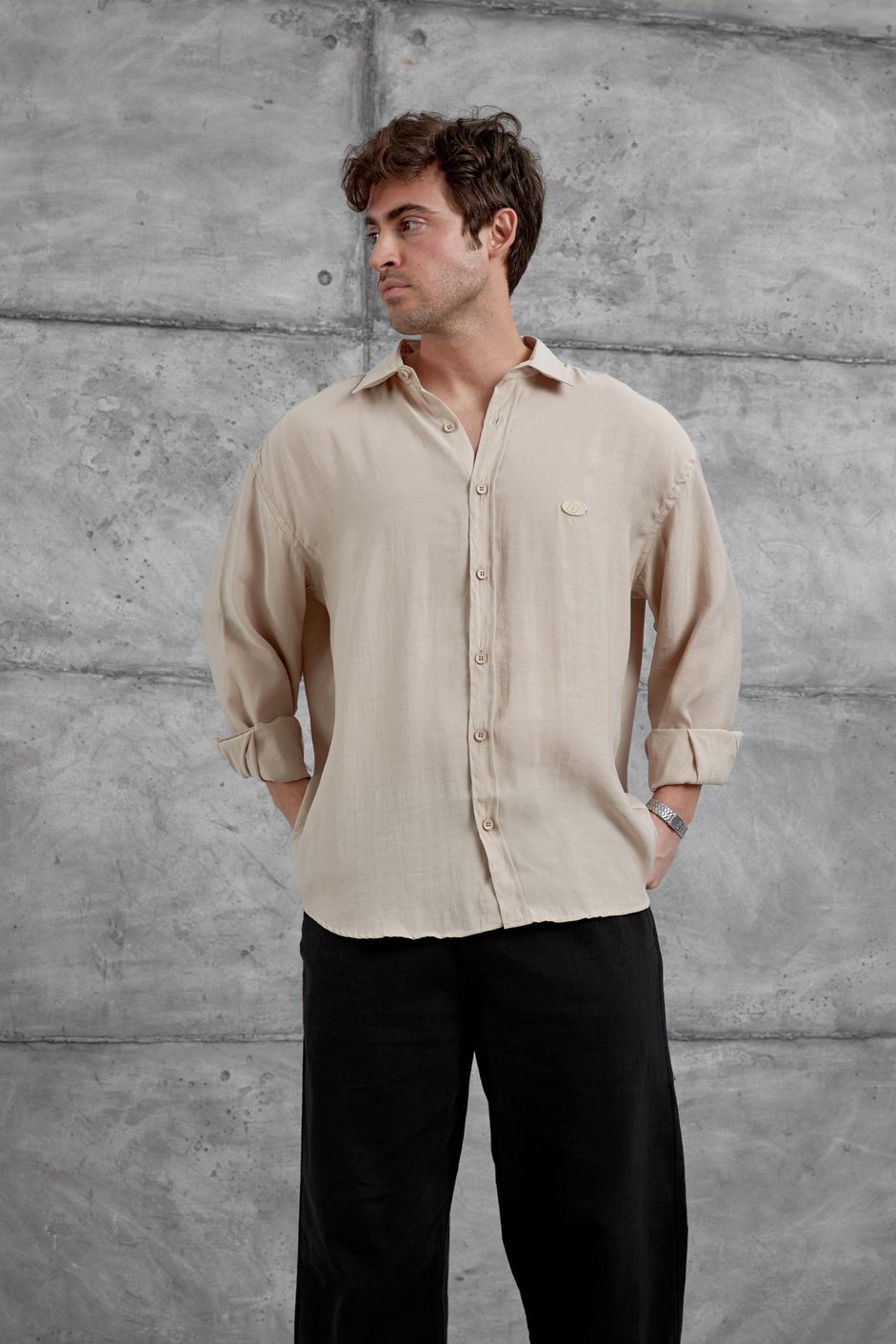 Krem Modal Kumaş Oversize Gömlek