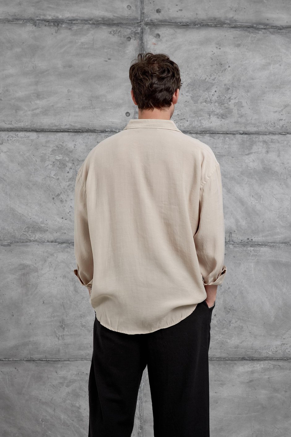 Krem Modal Kumaş Oversize Gömlek