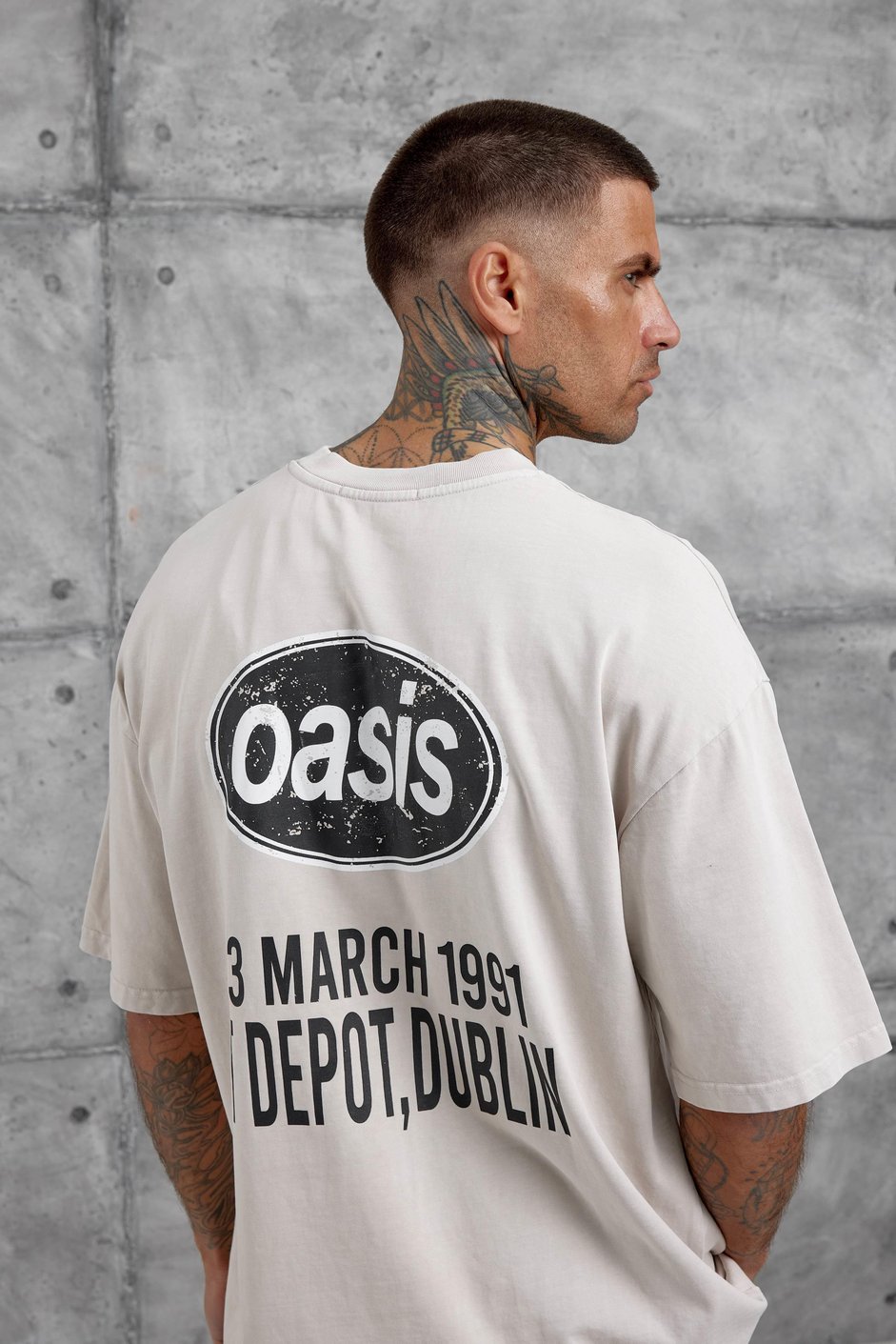 Krem Oasis Yazılı Yıkamalı Oversize Tshirt